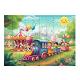Ahşap Mdf Puzzle Yapboz Renkli Tren Yolculuğu 50 Parça 35*50 cm