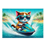 Ahşap Mdf Puzzle Yapboz Kedi Jet Ski Macerası 50 Parça 35*50 cm