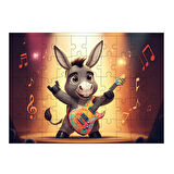 Ahşap Mdf Puzzle Yapboz Renkli Gitar Ve Eşek 50 Parça 35*50 cm