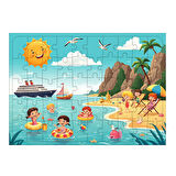 Ahşap Mdf Puzzle Yapboz Deniz Kıyısında Eğlence 50 Parça 35*50 cm