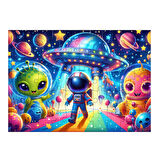 Ahşap Mdf Puzzle Yapboz Uzaylılarla Disko Dansı 50 Parça 35*50 cm