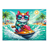 Ahşap Mdf Puzzle Yapboz Kedi Ve Jet Ski Macerası 50 Parça 35*50 cm