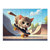 Ahşap Mdf Puzzle Yapboz Kaykay Süren Tatlı Kedi 50 Parça 35*50 cm