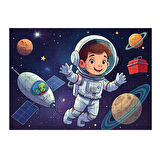 Ahşap Mdf Puzzle Yapboz Uzayda Gezen Küçük Astronot 50 Parça 35*50 cm