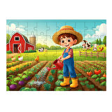 Ahşap Mdf Puzzle Yapboz Çiftlikte Çalışkan Çocuk 50 Parça 35*50 cm