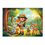 Ahşap Mdf Puzzle Yapboz Ormanda Hayvan Kaşifi 50 Parça 35*50 cm