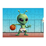 Ahşap Mdf Puzzle Yapboz Basketbolcu Sevimli Uzaylı 50 Parça 35*50 cm