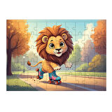 Ahşap Mdf Puzzle Yapboz Paten Kayan Aslan 50 Parça 35*50 cm