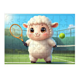 Ahşap Mdf Puzzle Yapboz Tenis Oynayan Kuzu 50 Parça 35*50 cm
