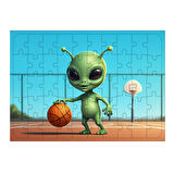 Ahşap Mdf Puzzle Yapboz Basketbol Oynayan Uzaylı 50 Parça 35*50 cm
