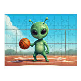 Ahşap Mdf Puzzle Yapboz Basketbolcu Yeşil Uzaylı 50 Parça 35*50 cm