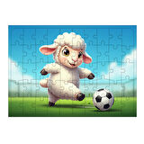 Ahşap Mdf Puzzle Yapboz Futbol Oynayan Şirin Kuzu 50 Parça 35*50 cm
