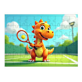 Ahşap Mdf Puzzle Yapboz Tenis Oynayan Dinozor 50 Parça 35*50 cm