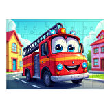 Ahşap Mdf Puzzle Yapboz İtfaiye Kamyonu Görevde 50 Parça 35*50 cm