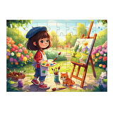 Ahşap Mdf Puzzle Yapboz Doğada Resim Çizen Kız 50 Parça 35*50 cm