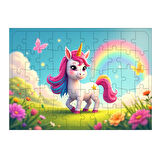 Ahşap Mdf Puzzle Yapboz Unicorn İle Sihirli An 50 Parça 35*50 cm