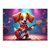 Ahşap Mdf Puzzle Yapboz Gitar Çalan Neşeli Köpek 50 Parça 35*50 cm