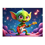 Ahşap Mdf Puzzle Yapboz Gitar Çalan Uzaylı Çocuk 50 Parça 35*50 cm