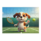Ahşap Mdf Puzzle Yapboz Tenisçi Sevimli Köpek 50 Parça 35*50 cm