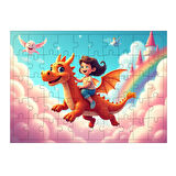 Ahşap Mdf Puzzle Yapboz Ejderha İle Uçan Çocuk 50 Parça 35*50 cm