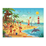 Ahşap Mdf Puzzle Yapboz Plajda Eğlenceli Tatil 50 Parça 35*50 cm