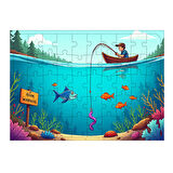 Ahşap Mdf Puzzle Yapboz Denizaltında Balıkçı Keşfi 50 Parça 35*50 cm