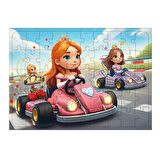 Ahşap Mdf Puzzle Yapboz Yarış Arabası Süren Çocuklar 50 Parça 35*50 cm