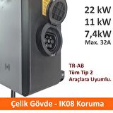 Power Elektronik Mobil 22kW-11kW-7,4kW Elektrikli Araç Şarj İstasyonu-Rfid Kart- Okut Çalıştır