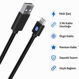 Iphone Şarj Kablosu 3 Metre Led Göstergeli Telefon Type-C Örgü Kablo