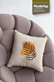 Bohem Duvar Tabloları Yapraklar Desenli 4lü Dijital Baskılı Kırlent Kılıfı 43 x 43 Cm Krem 044
