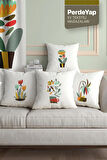 Rengarenk Saksı Çiçekleri Desenli 4lü Dijital Baskılı Kırlent Kılıfı 43 x 43 Cm 046