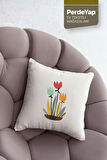 Rengarenk Saksı Çiçekleri Desenli 4lü Dijital Baskılı Kırlent Kılıfı 43 x 43 Cm 046