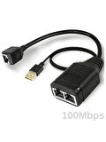 1x2 Port RJ45 USB Güç Destekli Ethernet Switch Splitter Çevirici Çoklayıcı