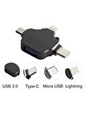 Lightning iPhone Type-C Micro Usb 3in1 USB 3.0 Dişi Mouse Flash OTG Çevirici Adaptör