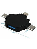Lightning iPhone Type-C Micro Usb 3in1 USB 3.0 Dişi Mouse Flash OTG Çevirici Adaptör