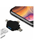 Lightning iPhone Type-C Micro Usb 3in1 USB 3.0 Dişi Mouse Flash OTG Çevirici Adaptör