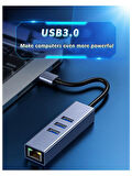 Type C To Usb 3.0 Ethernet Gigabit Rj45 3 Port Hub Çoklayıcı Adaptör