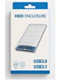 2.5 inç SATA HDD/SSD Harici Disk Kutusu, USB 3.0/3.1 Type-C, Şeffaf