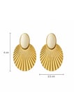 Poyase Yelpaze Formlu Kadın Küpe Gold Krem 4 CM Vintage Şık Abiye Günlük Kombin Uyumlu