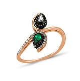 İki Taşlı Elmas Zümrüt Yüzük