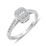 Modern Tasarım 0.20 Ct Baget Kare Tektaş Yüzük