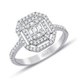 0.60 Ct Çift Sıra Baget Kare Tektaş Yüzük