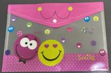 Smile Emoji Desenli Pembe Şeffaf Çıtçıtlı Dosya Evrak Tutucu A4 Boyut