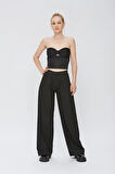 Siyah Kumaş Kadın Ultra Soft Straplez Crop Bluz