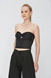 Siyah Kumaş Kadın Ultra Soft Straplez Crop Bluz