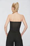 Siyah Kumaş Kadın Ultra Soft Straplez Crop Bluz