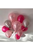 Fuşya - Pembe - Gümüş Karışık Metalik Balon 30 adet