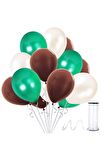Kahverengi - Koyu Yeşil - Beyaz Metalik Balon 50 Adet