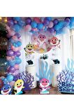 50 Adet Mor-Pembe-Mavi-Şeffaf  Baby Shark Temalı Balon Konsepti Ve Balon Zinciri