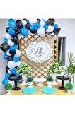 50 Adet Koyu Mavi -Siyah -Beyaz Balon Konsepti Ve Balon Zinciri